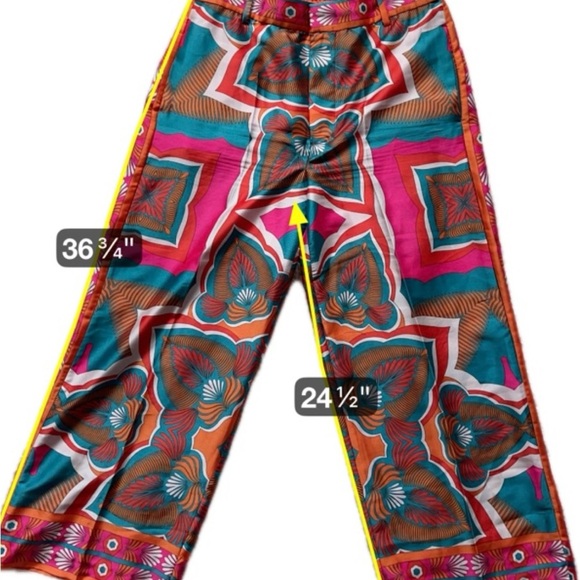 Zara Wide‎ Leg Palazzo Pants Sz Med Bright Floral Print Mod Flower Satin Look - Picture 4 of 14